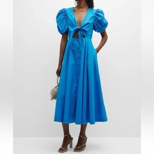 MeimeiJ Front-Knot Cutout Puff-Sleeve Midi Dress Italian Size 44 US 8